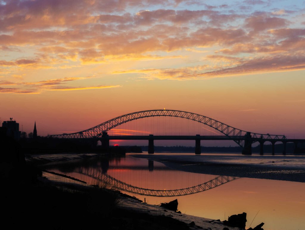 Runcorn Bridge Sunset Reflection | Cityscape Wall Art Print