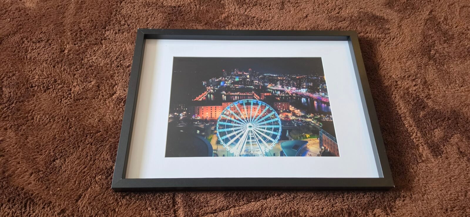 Wheel of Liverpool at night A4 framed photography print with white mount