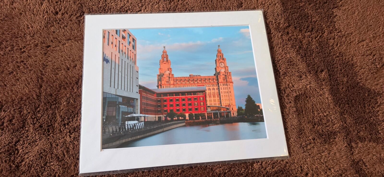 Royal Liver Building Liverpool waterfront sunset A4 mounted photography print
